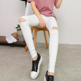 High Elastic Imitate Jeans Women Knee Skinny Pencil Pants Slim Ripped Jeans For Women Black Ripped Jeans High Elastic Imitate Jeans Women Knee Skinny Pencil Pants Slim Ripped Jeans For Women Black Ripped Jeans