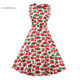 Charmian Women's Vintage Retro Dress Foral Print Rockabilly Christmas Dress Hepburn Casual Party Swing Dress Vestidos