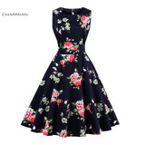 Charmian Women's Vintage Retro Dress Foral Print Rockabilly Christmas Dress Hepburn Casual Party Swing Dress Vestidos