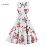 Charmian Women's Vintage Retro Dress Foral Print Rockabilly Christmas Dress Hepburn Casual Party Swing Dress Vestidos