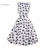 Charmian Women's Vintage Retro Dress Foral Print Rockabilly Christmas Dress Hepburn Casual Party Swing Dress Vestidos