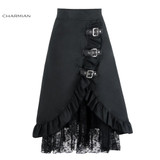 Charmian Women's Steampunk High Waist Skirts Gothic Victorian Black Floral Lace Skirt Medieval Renaissance Asymmetrical Skirts
