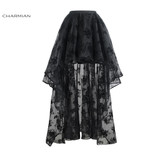 Charmian Women's Steampunk Gothic Vintage Skirt Floor Length Sexy Wedding Party High Low Black Floral Lace Skirt