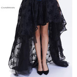 Charmian Women's Steampunk Gothic Vintage Skirt Floor Length Sexy Wedding Party High Low Black Floral Lace Skirt