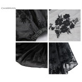 Charmian Women's Steampunk Gothic Vintage Skirt Floor Length Sexy Wedding Party High Low Black Floral Lace Skirt