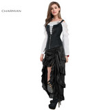 Charmian Women's Plus Size Victorian Gothic Steampunk Skirt Sexy Summer Party Black Ruffles Vintage High Waist High Low Skirt