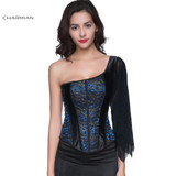 Charmian Women's Sexy Overbust Corset One-Shoulder Sleeve Vintage Corsets and Bustiers Waist Cincher Shapewear Corselet