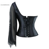 Charmian Women's Sexy Overbust Corset One-Shoulder Sleeve Vintage Corsets and Bustiers Waist Cincher Shapewear Corselet