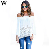 CharmDemon summer women blouses Women Sexy Strapless Loose Nine Points Sleeve Embroidered