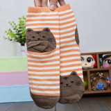 CharmDemon 2017 3D Animals Striped Cartoon Socks Women Cat Footprints Cotton Socks Floor  jy1