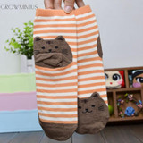CharmDemon 2017 3D Animals Striped Cartoon Socks Women Cat Footprints Cotton Socks Floor  jy1
