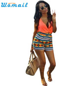 CharmDemon 2016 Women's V-Neck Floral Print Sleeveless Short Pants Jumpsuit Romper jy19