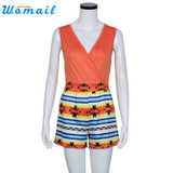 CharmDemon 2016 Women's V-Neck Floral Print Sleeveless Short Pants Jumpsuit Romper jy19