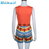 CharmDemon 2016 Women's V-Neck Floral Print Sleeveless Short Pants Jumpsuit Romper jy19