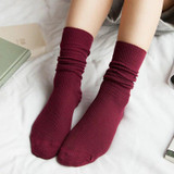 CHAOZHU Japanese High School Girls High Socks Loose Solid Colors Double Needles Knitting Cotton Long Socks Women