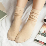 CHAOZHU Japanese High School Girls High Socks Loose Solid Colors Double Needles Knitting Cotton Long Socks Women