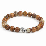 Chanfar Antique Silver Plated Buddha Bracelet Tiger Eye Lava Natural Stone Bracelet Bangle Women Men Jewelry Pulseras 2016