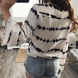 CHAMSGEND Trendy Style Women Blouse Chiffon Shirts 2017 Autumn Casual Striped Shirt Loose Long Sleeve V Neck Tops Female Blouse
