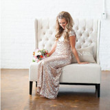 Champagne gold Long Bridesmaid Dresses Sequined Short Sleeve Floor Length Bridesmaid Dress 2015 Prom Gown Wedding Party Dress