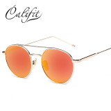 CALIFIT Ladies Pink Mirror Round Sunglasses Women  Luxury Brand Designer Lunette 2017 New Sun glasses For Women UV400 Lens Shade