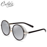 CALIFIT Gothic Steampunk Sunglasses Women Coating Mirrored Sunglasses Fashion Round Sun Glasses Female Vintage Oculos Shades