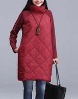 NYFS 2018 Autumn Winter Women Dress M-4XL Turtleneck Loose Patchwork Robe Elbise Cotton Soft Black Gray Red Tunic Vestidos NYFS 2018 Autumn Winter Women Dress M-4XL Turtleneck Loose Patchwork Robe Elbise Cotton Soft Black Gray Red Tunic Vestidos