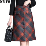NYFS 2018 New Autumn Winter woolen Plaid Skirts Fashion PLaid Hip skirt Women Slim Office Skirt Faldas Mujer Saias