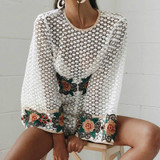 NuoJin Crochet Lace Embroidery Rompers Womens Jumpsuit 2017 Summer Loose Playsuit Flare Sleeve Combinaison femme Fashion Overall
