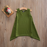 NSummer 2017 New Baby Girls Kid Summer Pure Color Sundress Sleeveless Irregular Short Vest Dress Clothes 2-7Y