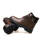 NPEZKGC Big Size Men Leather Boots Winter Warm Men Motorcycle Boots Men Ankle Boots Glitter Genuine Leather