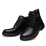NPEZKGC Big Size Men Leather Boots Winter Warm Men Motorcycle Boots Men Ankle Boots Glitter Genuine Leather