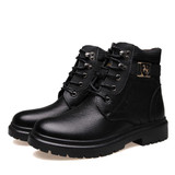 NPEZKGC Big Size Men Leather Boots Winter Warm Men Motorcycle Boots Men Ankle Boots Glitter Genuine Leather