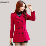 HIAWATHA Women Woolen Coats Winter Trench Coat Fashion Solid Double Breasted Overcoat Turn-down Collar Slim Outerwear C8103