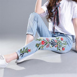 Hiawatha 2017 New Spring Summer Jeans Women Fashion Flower Embroidery High Waist Denim Pants Fashion Ankle-Length Pants JST006