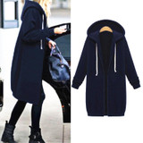 Heyouthoney Winter Coats Women Long Hoodies Sweatshirts Coat Pockets Zipper Outerwear Hooded 8 Solid Colors Jacket Plus Size 5XL