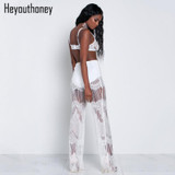 Heyouthoney Women White Black Lace See Through Wide Leg Pants 2017 Sexy Summer High Waist Loose Party Nightclub Ladies Trousers