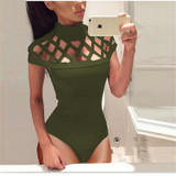 Heyouthoney New Summer Women Sexy Nightclub Bodycon Jumpsuit Bodysuit Short Sleeve Hollow Out Backless Rompers Jumpsuit Overalls