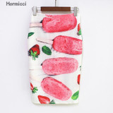 Hermicci Women Fashion Red Ice Cream Printed Midi Skirt 2017 New Ladies Ball Skater Pencil Skirts Saia Femininas