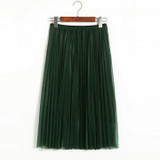 hermicci High Waist Bling Satin Look Pleated Skirt 2017 Summer Elastic Waist Midi Long Women Fashion Skirt Black Green Skirt