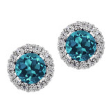 GemStoneKing 1.49 Ct Round Natural London Blue Topaz Women's Earrings Solid 925 Sterling Silver Stud Earrings with Jackets