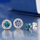 GemStoneKing 1.49 Ct Round Natural London Blue Topaz Women's Earrings Solid 925 Sterling Silver Stud Earrings with Jackets