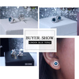 GemStoneKing 1.49 Ct Round Natural London Blue Topaz Women's Earrings Solid 925 Sterling Silver Stud Earrings with Jackets