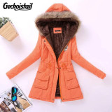 Geckoistail Parkas Women Coats Fashion Autumn Warm Winter Jackets Women Fur Collar Long Plus Size Hoodies Casual Cotton Outwear