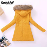 Geckoistail Parkas Women Coats Fashion Autumn Warm Winter Jackets Women Fur Collar Long Plus Size Hoodies Casual Cotton Outwear