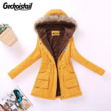 Geckoistail Parkas Women Coats Fashion Autumn Warm Winter Jackets Women Fur Collar Long Plus Size Hoodies Casual Cotton Outwear