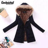 Geckoistail Parkas Women Coats Fashion Autumn Warm Winter Jackets Women Fur Collar Long Plus Size Hoodies Casual Cotton Outwear