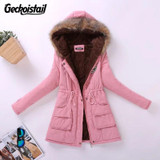 Geckoistail Parkas Women Coats Fashion Autumn Warm Winter Jackets Women Fur Collar Long Plus Size Hoodies Casual Cotton Outwear