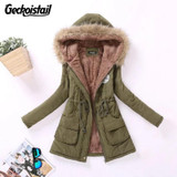 Geckoistail Parkas Women Coats Fashion Autumn Warm Winter Jackets Women Fur Collar Long Plus Size Hoodies Casual Cotton Outwear
