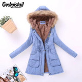 Geckoistail Parkas Women Coats Fashion Autumn Warm Winter Jackets Women Fur Collar Long Plus Size Hoodies Casual Cotton Outwear