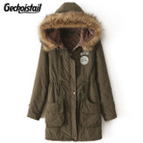 Geckoistail Parkas Women Coats Fashion Autumn Warm Winter Jackets Women Fur Collar Long Plus Size Hoodies Casual Cotton Outwear